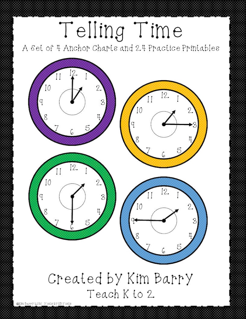 Telling time hour half hour and quarter hours math etsy