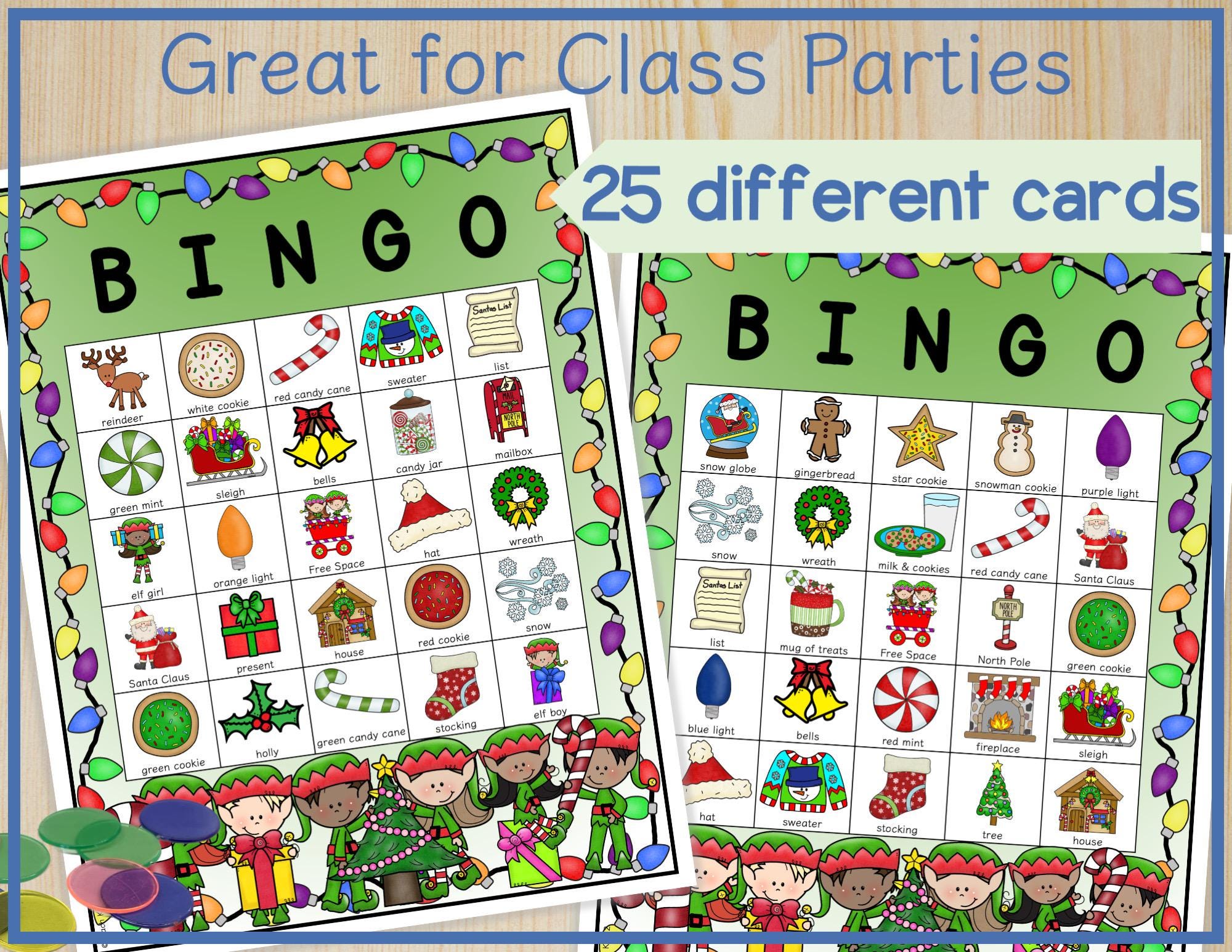 Printable Christmas BINGO Game Whole Class With Word Search Puzzles for ...