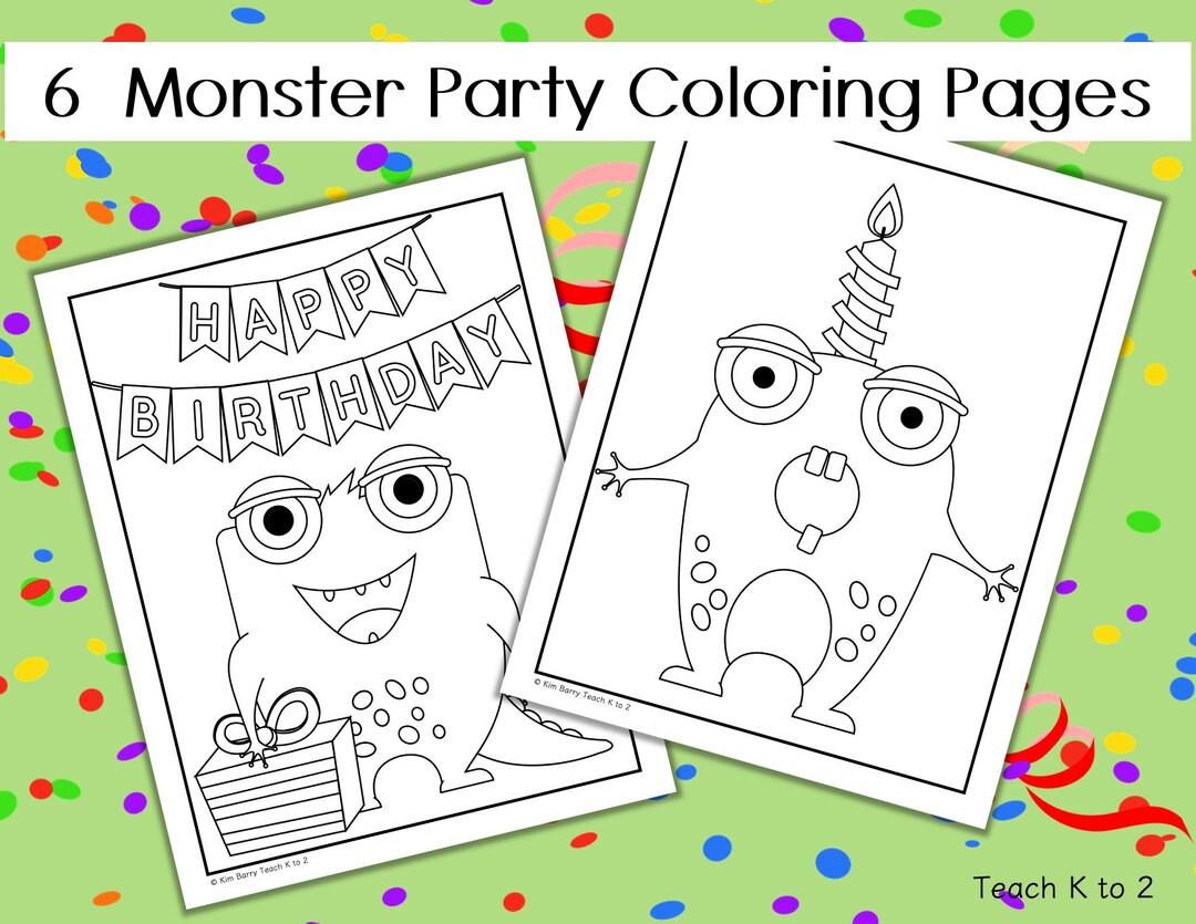 Monster Party Coloring Pages/birthday Party Coloring Pages for - Etsy