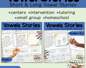 Vowel Stories BUNDLE/Language Arts Resource/Literacy Centers/Fast Finishers/Digital Download/Printables/Intervention/Small Group/Centers