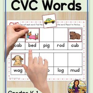 CVC Decoding and Picture Matching Word Mats | Grades K-1 Literacy Centers | Tap, Blend, Read, and Write CVC Words | Science of Reading