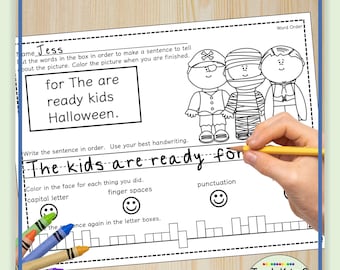 Halloween Scrambled Sentences Worksheets | First Grade Word Order | Homeschool Writing Fluency | Instant Download | Literacy Centers