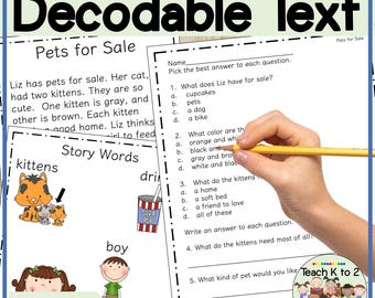 Decodable Text With Comprehension Questions and Activities for First Grade Small Group Phonics or Reading Instruction