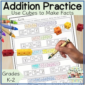 Addition With Connecting Cubes/Manipulative Math for Grades K-1 Math Centers/Independent Worksheets/Addition Practice
