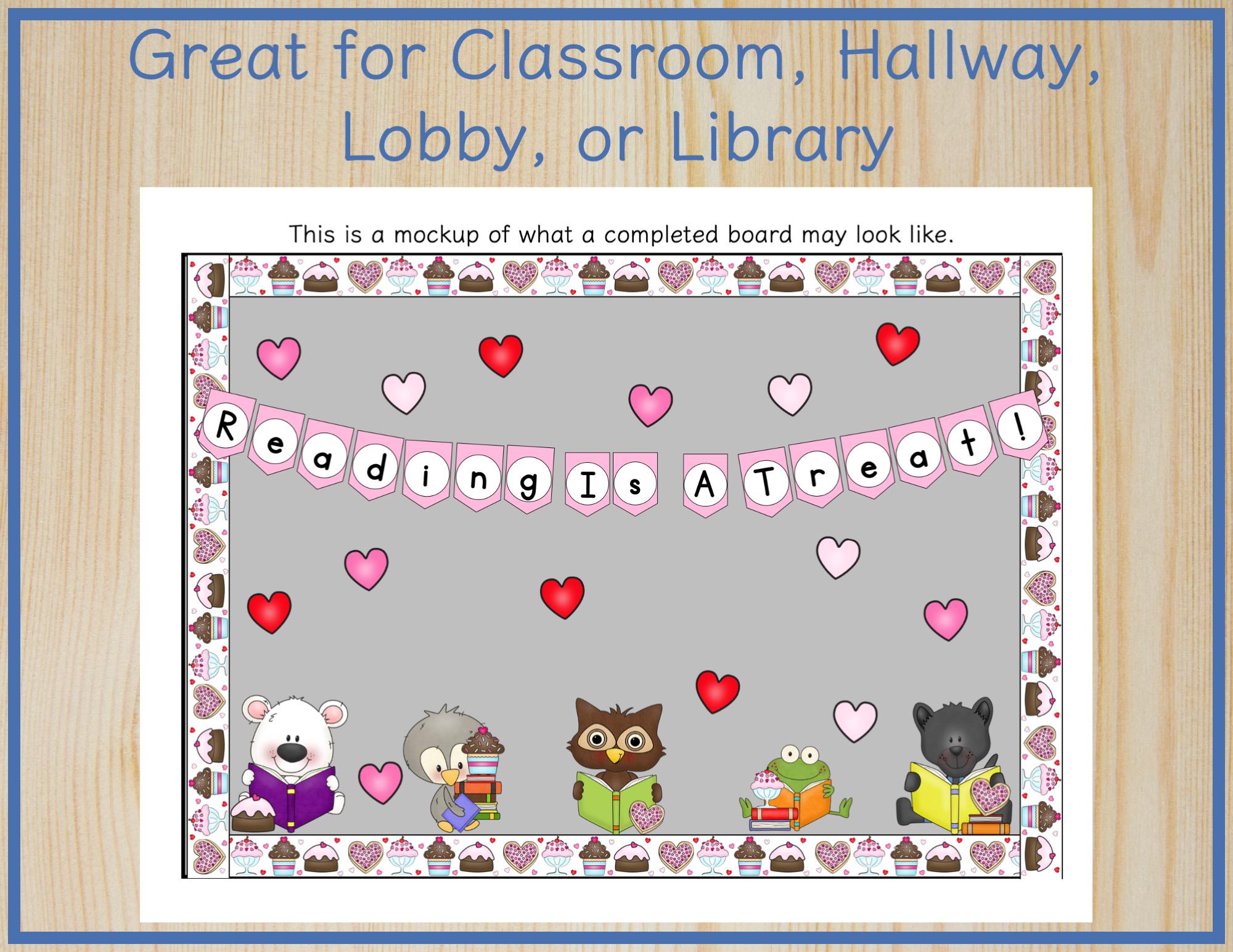 Valentine's Day Bulletin Board Kit With Reading Animals/reading is a ...