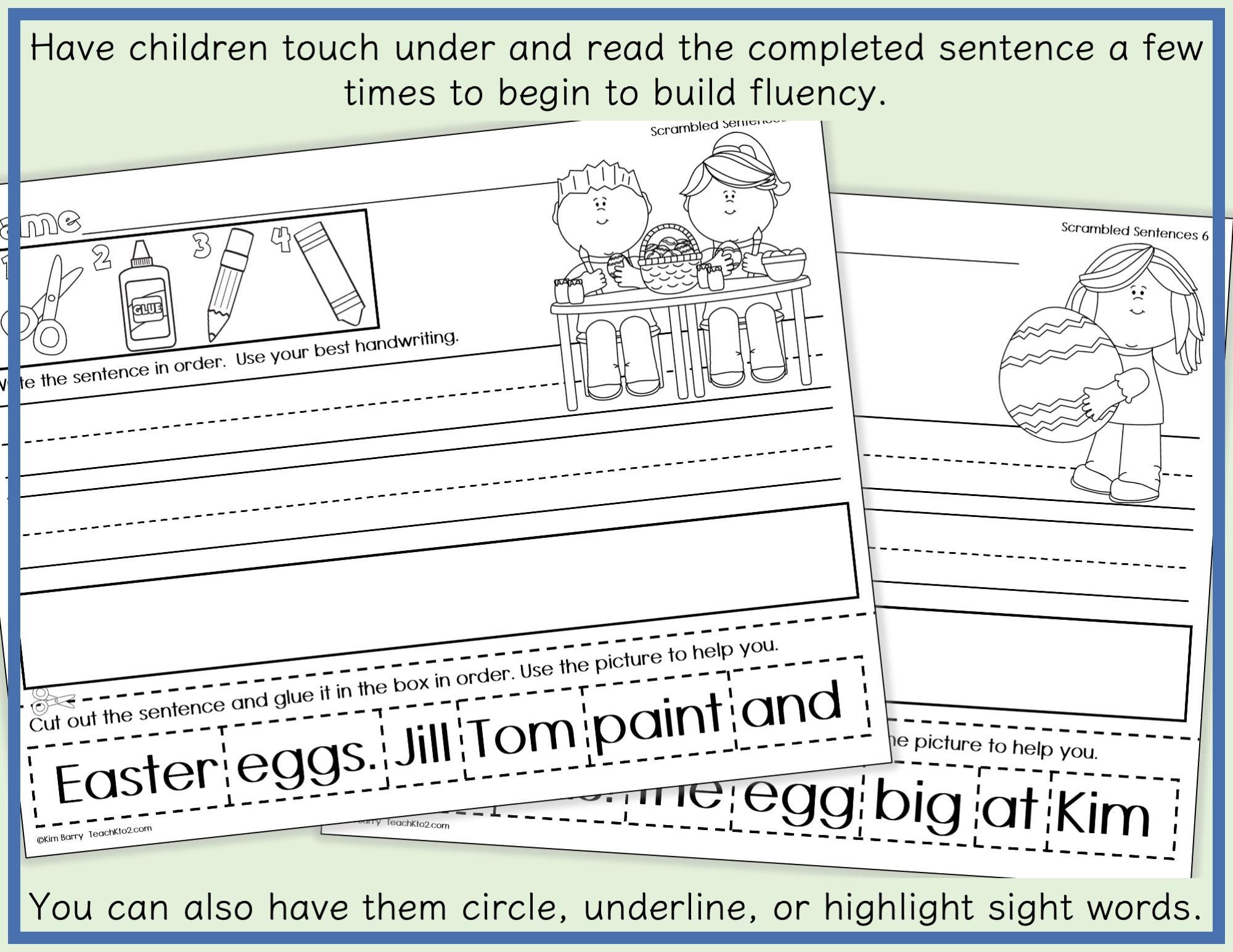 Easter Scrambled Sentences Cut and Paste Writing Activity for First ...