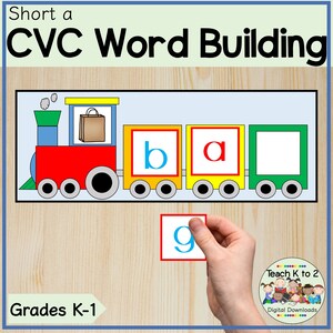 CVC Trains Word Building Activity for Kindergarten or First Grade Small Group Lessons or Literacy Centers/Tap and Spell Words With Short a
