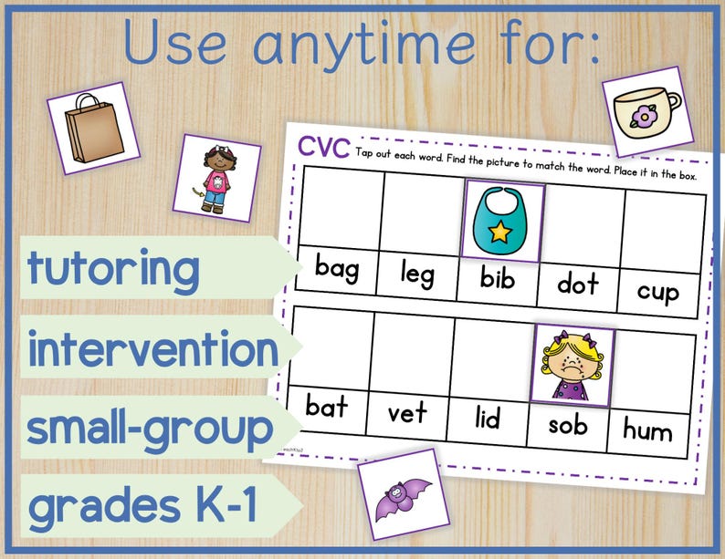 CVC Decode & Match Pictures | Word Mats | Grades K-1 Literacy Center ...