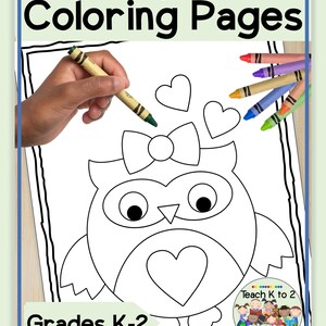 Printable Valentine Owls Coloring Pages | Instant Download | Fine Motor Skills | Creative Expression | Rainy Day Indoor Recess | Ages 5-8