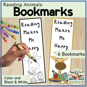 Reading Animals Bookmarks for Kindergarten, First, or Second Grade Reading Rewards or Incentives/Great for Treasure Chest or Party Favors