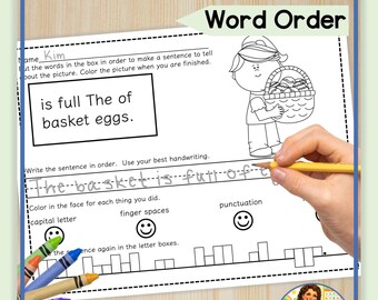 Easter Scrambled Sentences Worksheets | First Grade Word Order Practice | Homeschool Writing Fluency | Instant Download | Literacy Centers