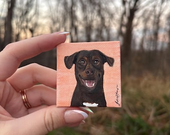 Custom Mini Acrylic Pet Portrait | Hand-Painted 2x2" Canvas, Dog, Cat, Pet Loss Painting