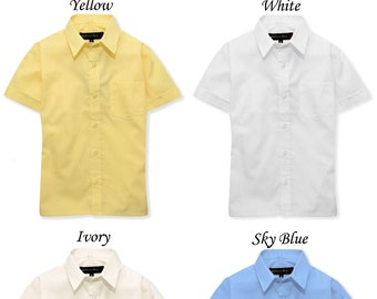 Boys Short Sleeves Formal Solid Dress Shirt From Babies to Teens in Yellow, Blue, Ivory, White