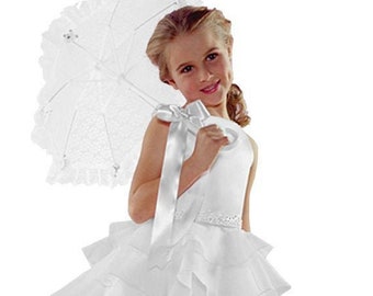 Sara Too White Formal Flower Girl Wedding Layers Sleeveless Satin Top and Sheer Skirt Dress From Babies to Teen