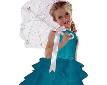 Sara Too Turquoise Teal Formal Flower Girl Wedding Layers Sleeveless Satin Top and Sheer Skirt Dress From Babies to Teen