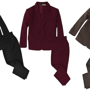 Baby to Teen 2 Piece Formal Suit Set Pants and jacket Colorful and fancy in Black, Burgundy, Brown, Wedding Ring Bearer, 6m-20