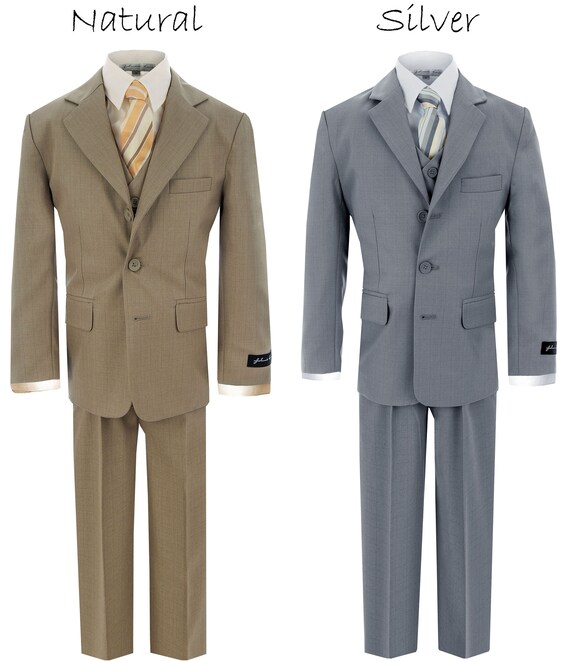 Formal Boys Suit in Colors Natural Silver Gray 5 Piece Dresswear