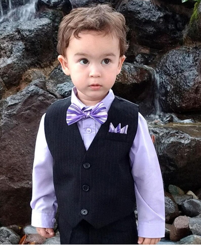 Pinstripe Boys Formal Dresswear Vest Set Black/lilac Etsy