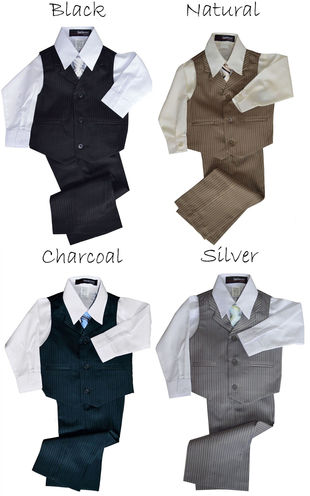 Boys' Pinstripe Suit Set - Vest, Pants, Shirt, & Tie, Formal Wear Size 12 Years