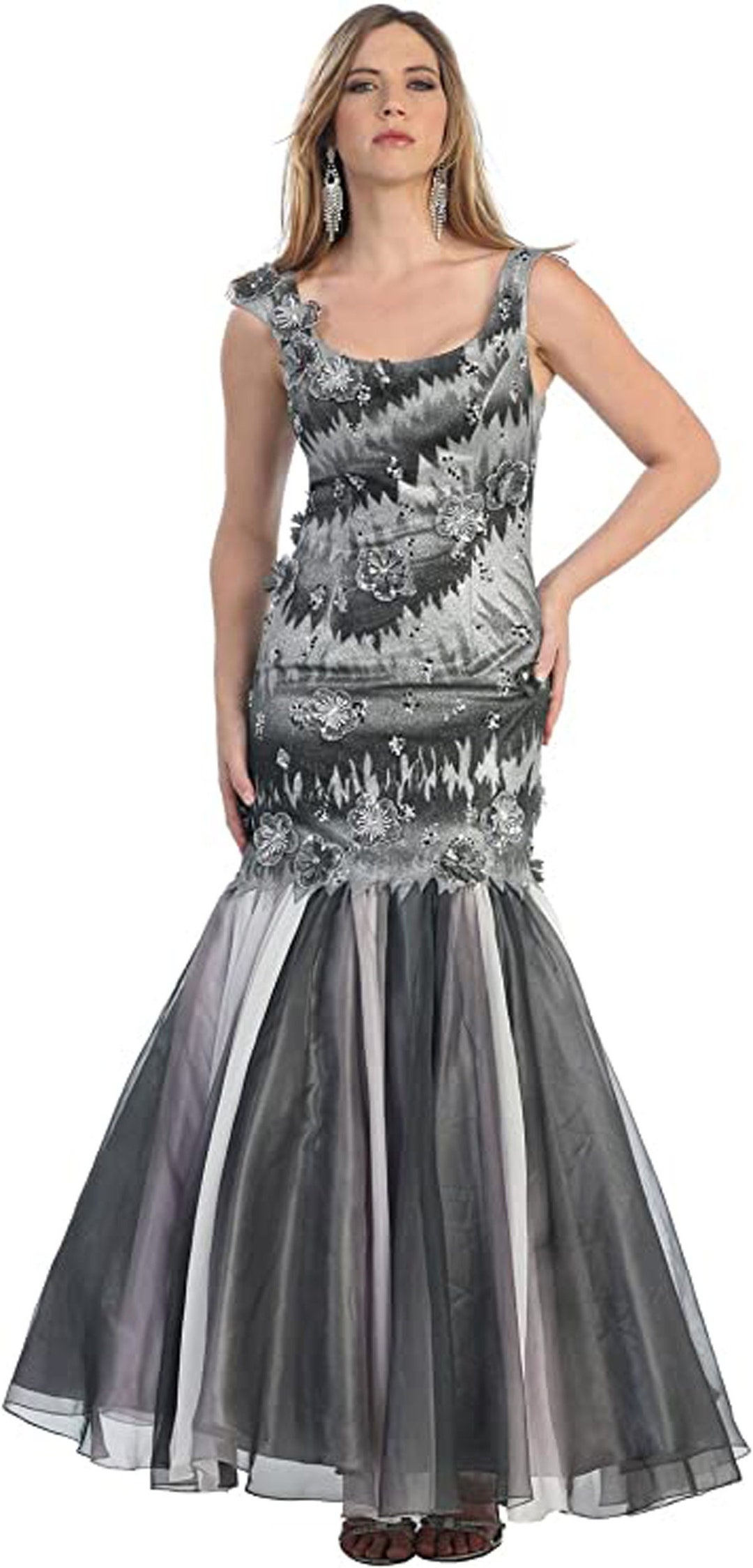 Beaded Elegant Gown Long Designer Gray/silver Dress Prom Etsy
