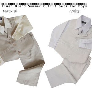 Boys Cotton and Linen Blend Vest Set in Colors Natural, White Dresswear Sizes From Babies to Teens Up to Size 16