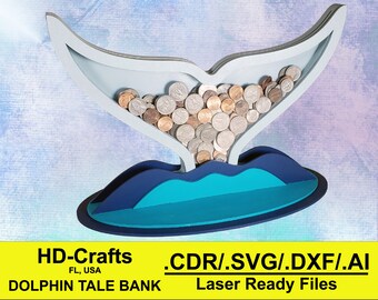 Dolphin Tail Bank - Cyfrowy plik gotowy do obróbki laserowej dla Glowforge i plotera laserowego - CDR/SVG/DXF/Ai