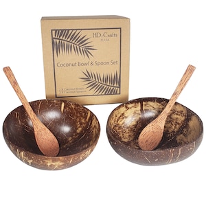Coconut Bowls and Coconut Spoon Gift Set - Polished, Eco Friendly - Vegan - Organic (2, bowl and spoon)