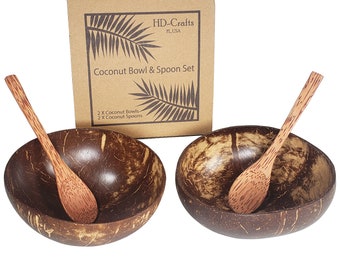 Coconut Bowls and Coconut Spoon Gift Set - Polished, Eco Friendly - Vegan - Organic (2, bowl and spoon)