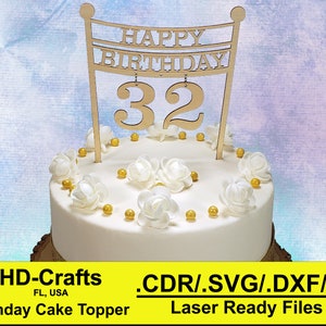 Topper na tort urodzinowy - cyfrowy plik gotowy do obróbki laserowej dla Glowforge i plotera laserowego - CDR/SVG/DXF/Ai