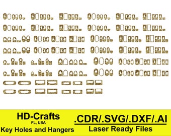 Key Holes and Hangers - Digital Laser Ready File For Glowforge and Laser Cutter - CDR/SVG/DXF/Ai