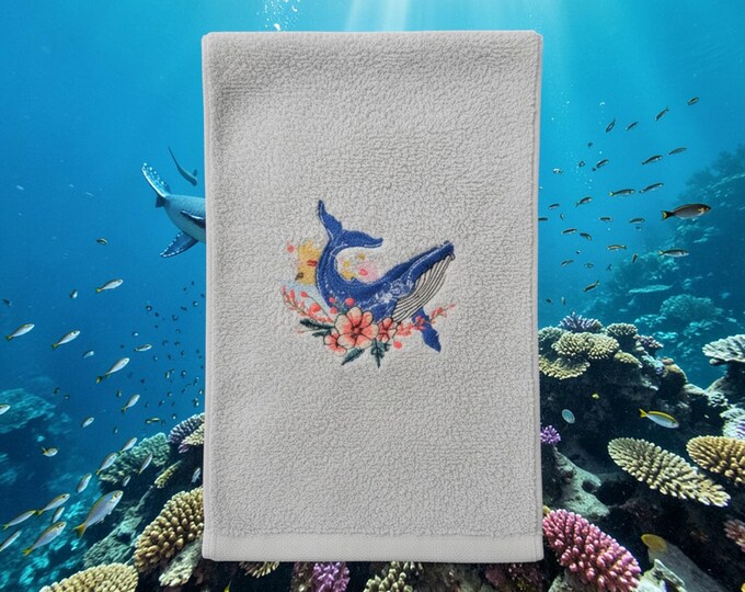 Embroidered Whale Towel, Floral Design