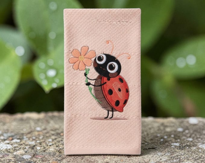 embroidered ladybug towel