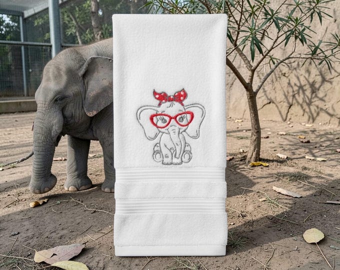 Embroidered Elephant Hand Towel