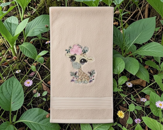 Embroidered Giraffe Towel, Animal Design