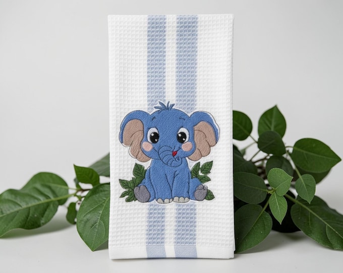 Embroidered Elephant Hand Towel