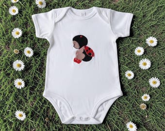 Embroidered Ladybug Baby Onesie – Spring Summer Outfit Gift