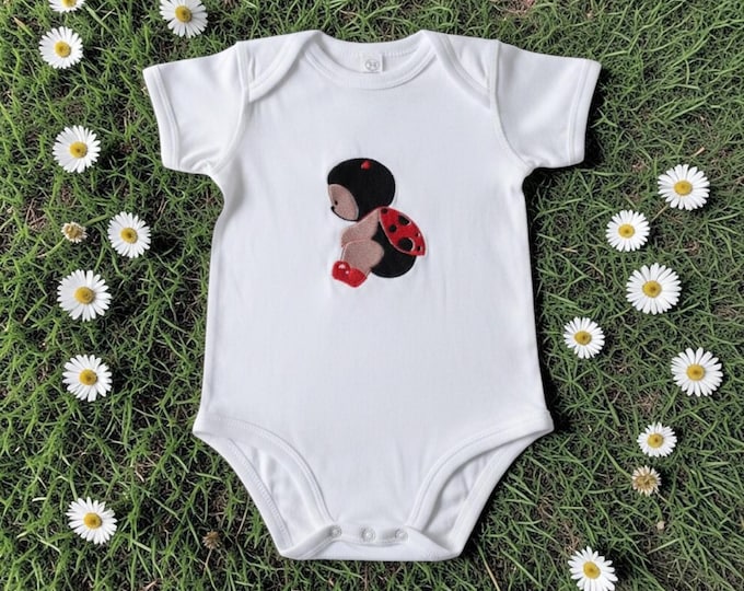 Embroidered Ladybug Baby Onesie – Spring Summer Outfit Gift