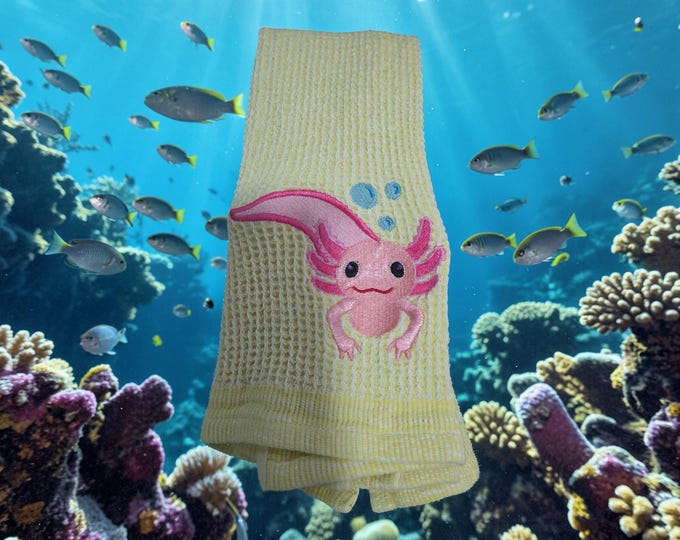 Embroidered Axolotl Hand Towel