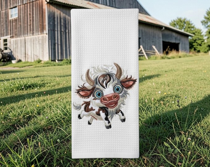 Embroidered Cow Hand Towel
