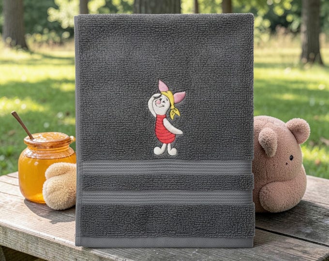 Embroidered Piglet Hand Towel