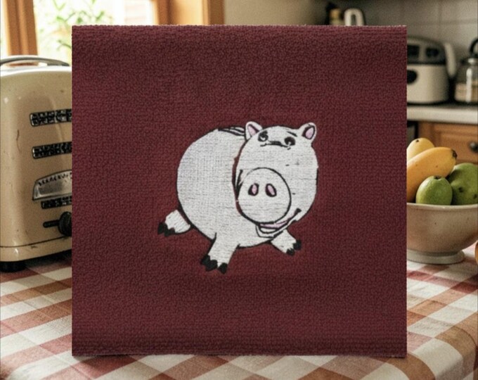Embroidered Pig Hand Towel