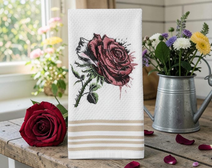 Embroidered Rose Hand Towel