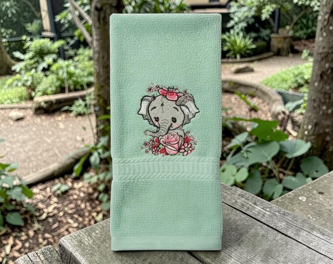 Embroidered Elephant Hand Towel