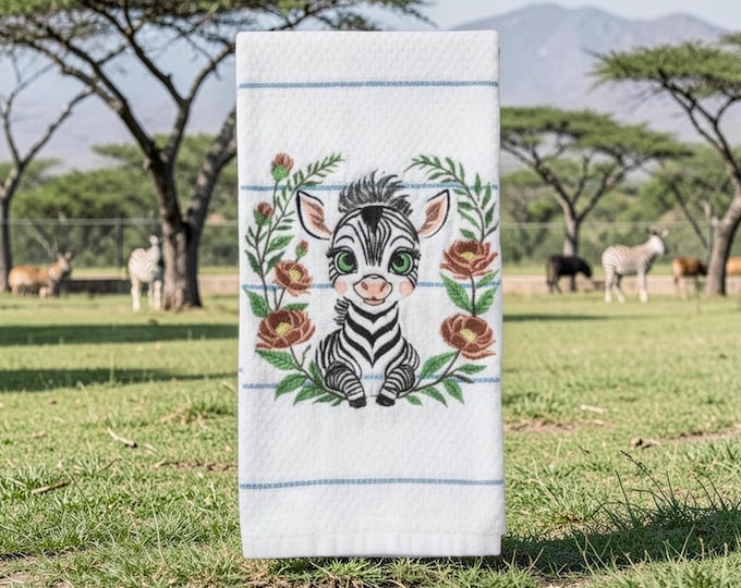 embroidered zebra towel