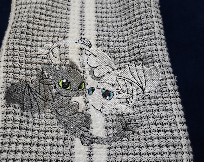 Embroidered Toothless and light fury Towel