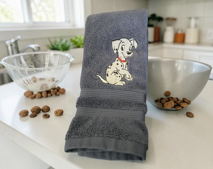 Embroidered Dalmatian Hand Towel