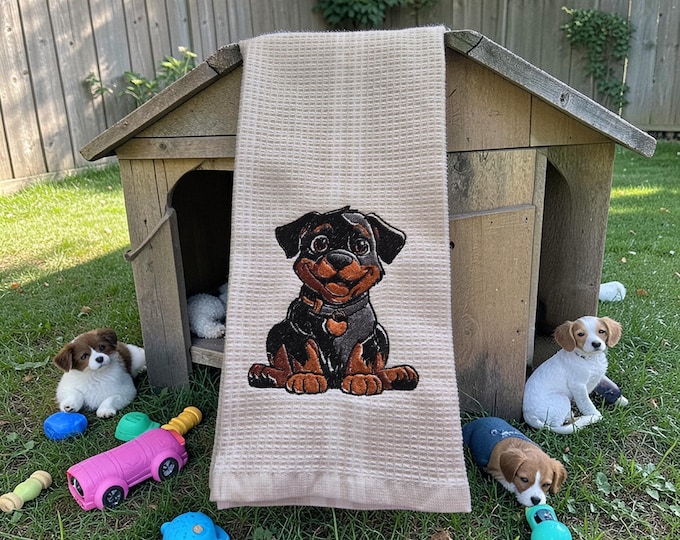 Embroidered Dog Hand Towel