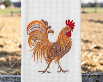 Embroidered rooster towel
