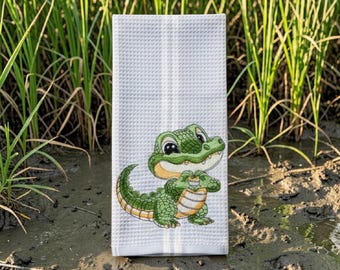 Embroidered alligator hand towel