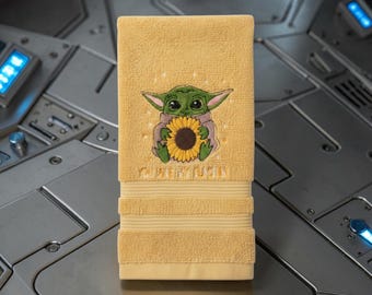 Embroidered Grogu Hand Towel